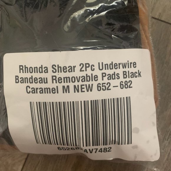 NWT RHONDA SHEAR 2 PIECE UNDERWIRE BANDEAU BRA'S W/REMOVABLE PADS BLACK/CARAMEL - Picture 10 of 11